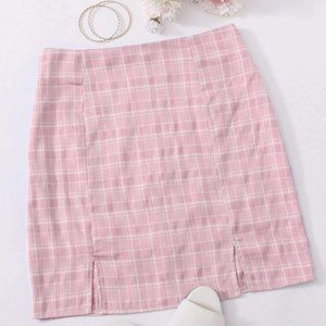 Pink plaid skirt